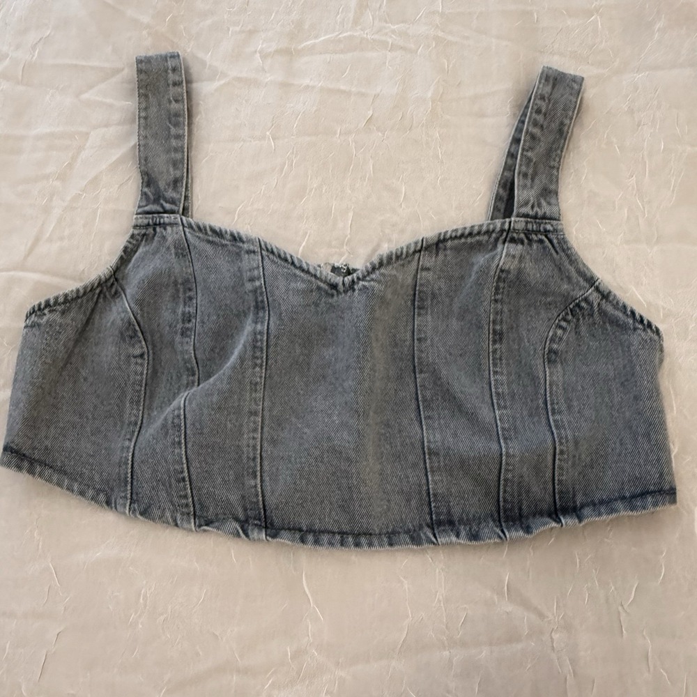 Vtg Y2K Denim Crop Zip Bustier Bratz‎ Western Retro Cropped Zip L